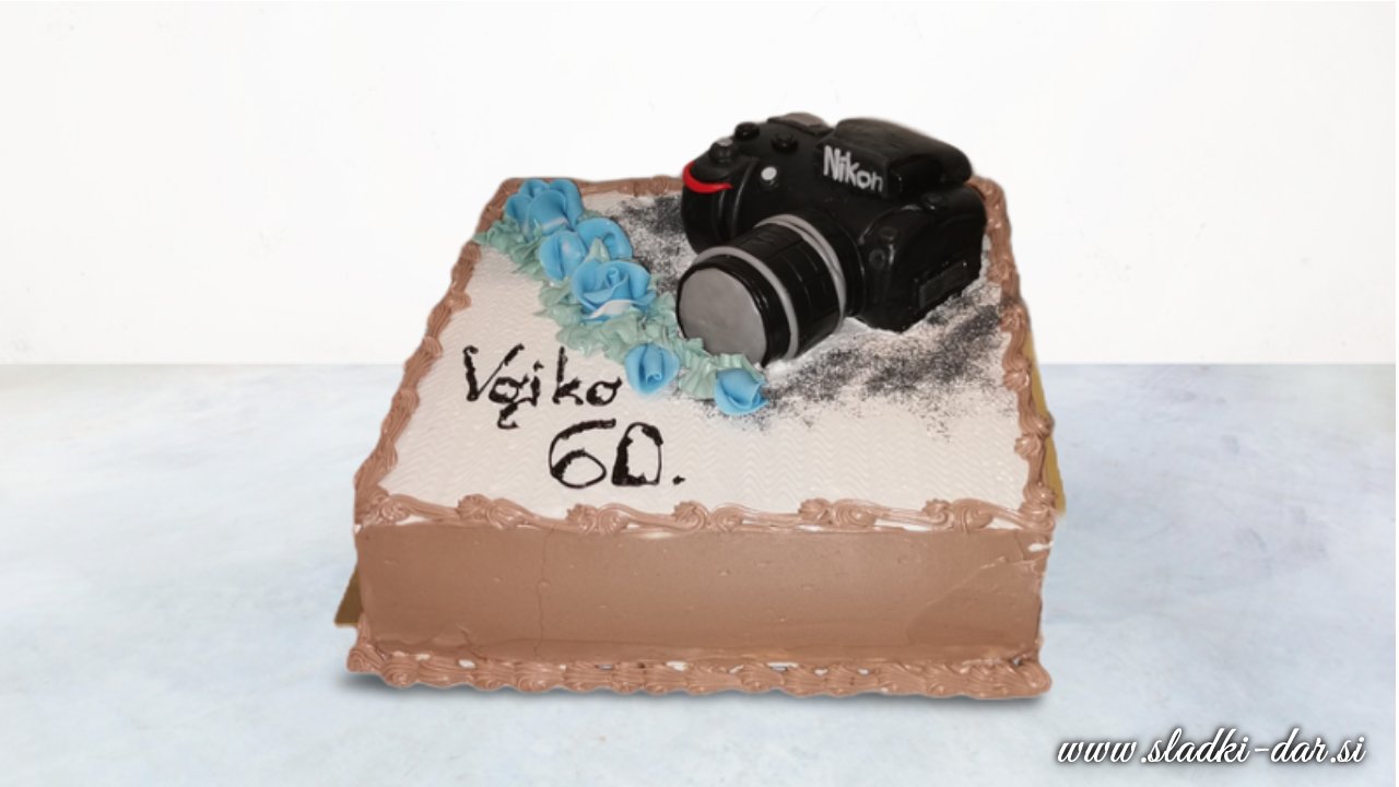 Torta za 60 let - ročno izdelana figura fotoaparata Nikon