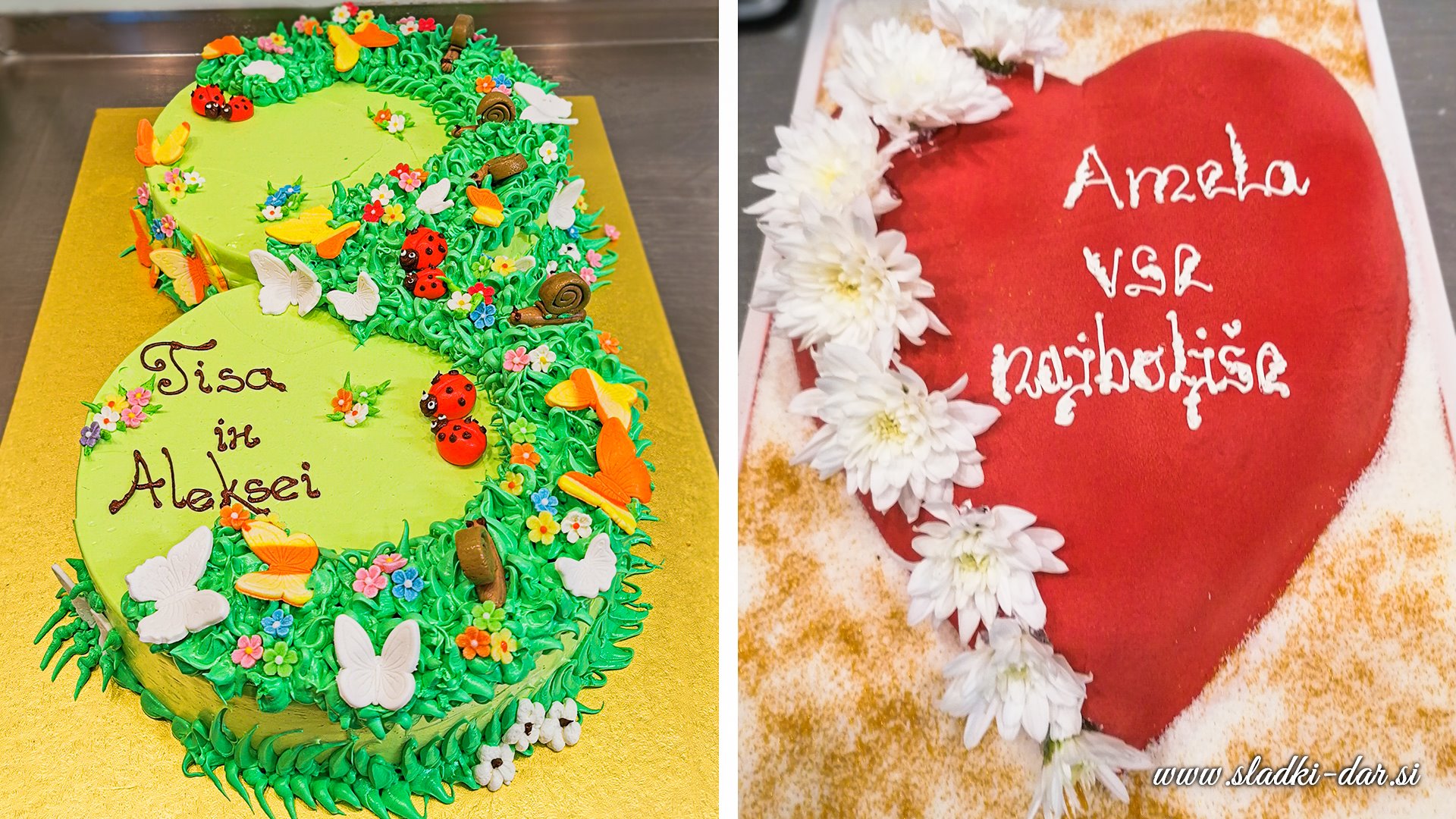 Rojstnodnevna torta z izdelanimi metuljčki in cvetovi Rojstnodnevna torta z izdelanimi metuljčki in cvetovi